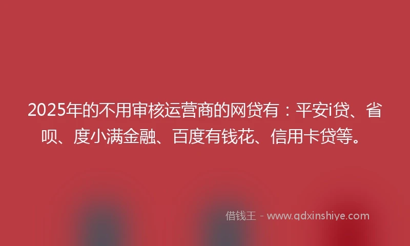2025年的不用审核运营商的网贷有：平安i贷、省呗、度小满金融、百度有钱花、信用卡贷等。