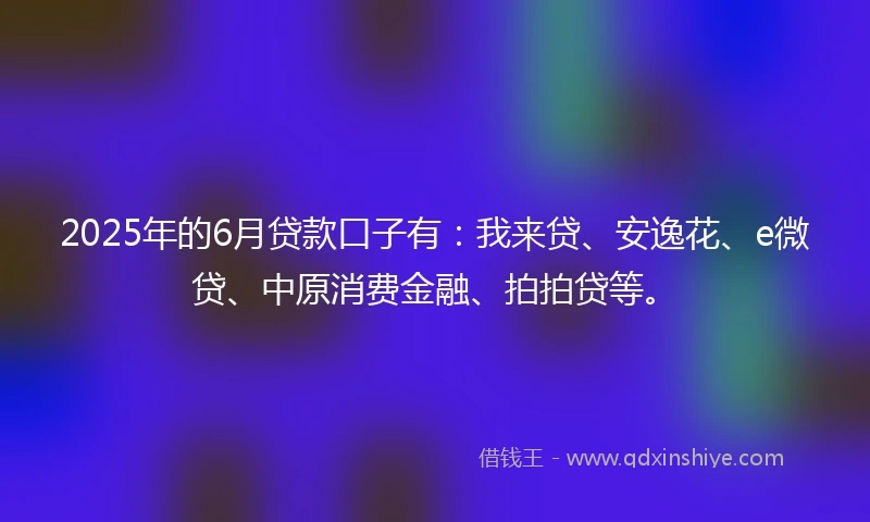2025年的6月贷款口子有：我来贷、安逸花、e微贷、中原消费金融、拍拍贷等。