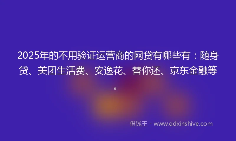 2025年的不用验证运营商的网贷有哪些有：随身贷、美团生活费、安逸花、替你还、京东金融等。
