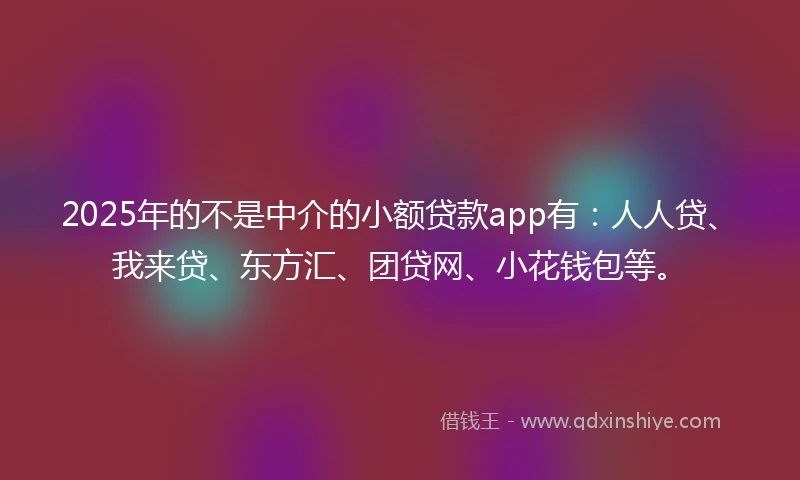 2025年的不是中介的小额贷款app有：人人贷、我来贷、东方汇、团贷网、小花钱包等。