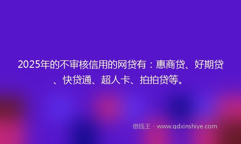 2025年的不审核信用的网贷有:惠商贷、好期贷、快贷通、超人卡、拍拍贷等。