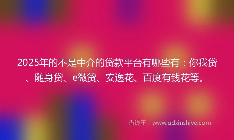 2025年的不是中介的贷款平台有哪些有：你我贷、随身贷、e微贷、安逸花、百度有钱花等。
