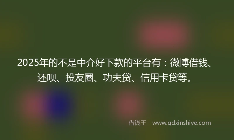2025年的不是中介好下款的平台有：微博借钱、还呗、投友圈、功夫贷、信用卡贷等。