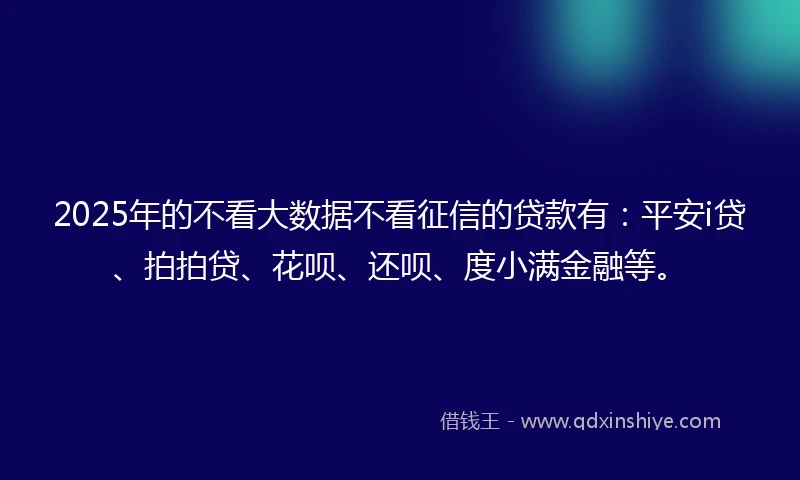 2025年的不看大数据不看征信的贷款有：平安i贷、拍拍贷、花呗、还呗、度小满金融等。