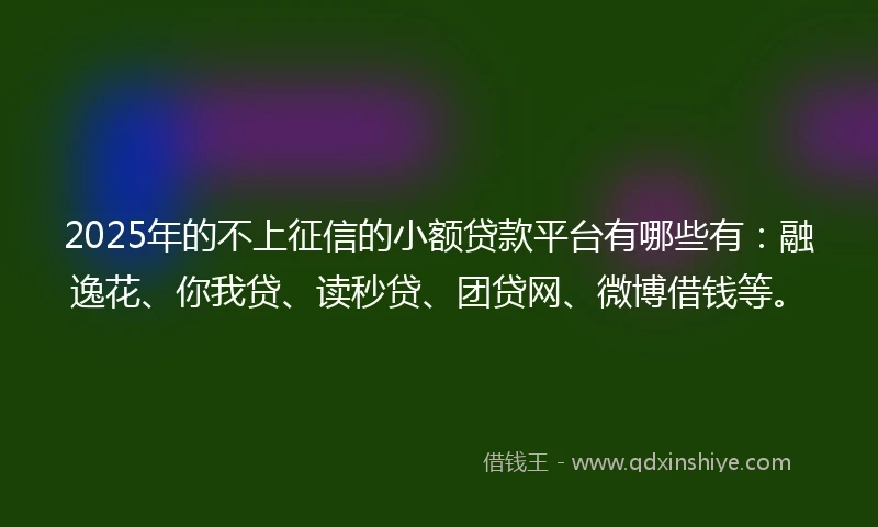 2025年的不上征信的小额贷款平台有哪些有：融逸花、你我贷、读秒贷、团贷网、微博借钱等。