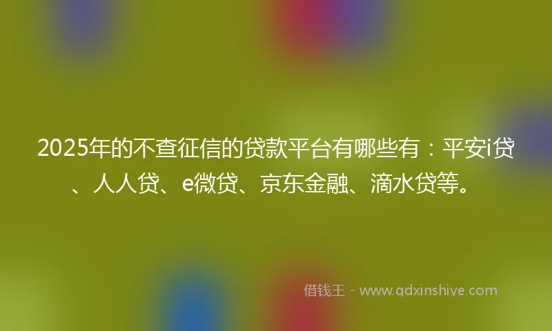 2025年的不查征信的贷款平台有哪些有:平安i贷、人人贷、e微贷、京东金融、滴水贷等。