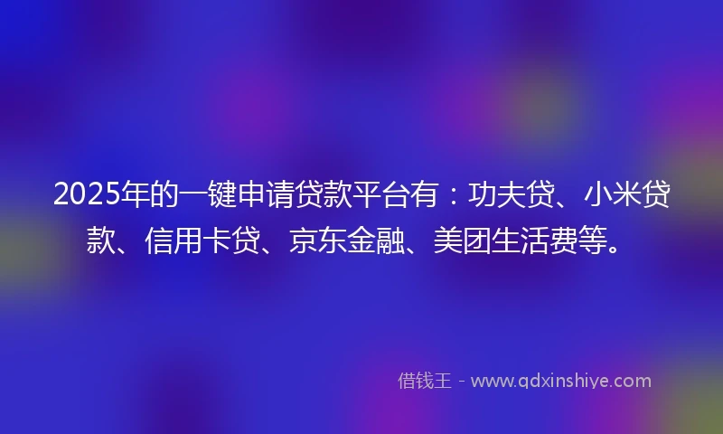 2025年的一键申请贷款平台有：功夫贷、小米贷款、信用卡贷、京东金融、美团生活费等。