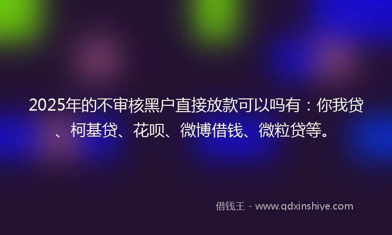 2025年的不审核黑户直接放款可以吗有：你我贷、柯基贷、花呗、微博借钱、微粒贷等。