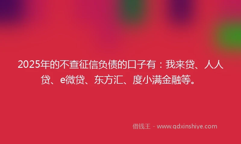 2025年的不查征信负债的口子有：我来贷、人人贷、e微贷、东方汇、度小满金融等。