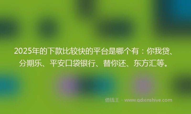 2025年的下款比较快的平台是哪个有：你我贷、分期乐、平安口袋银行、替你还、东方汇等。
