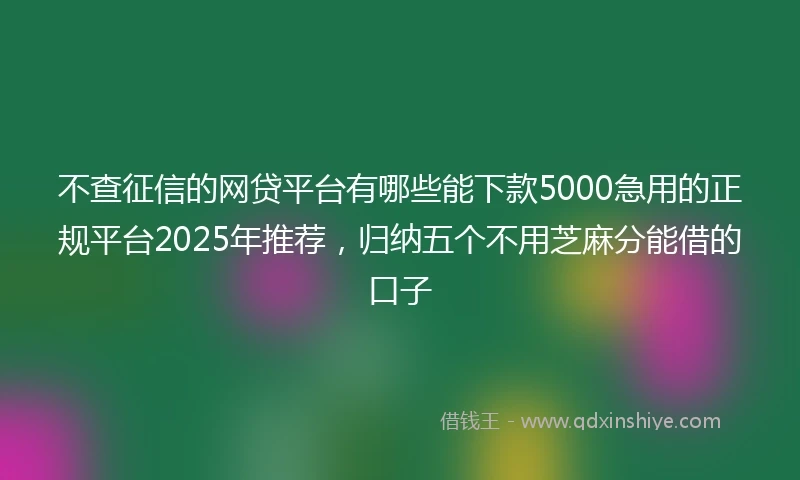 不查征信的网贷平台有哪些能下款5000急用的正规平台2025年推荐，归纳五个不用芝麻分能借的口子