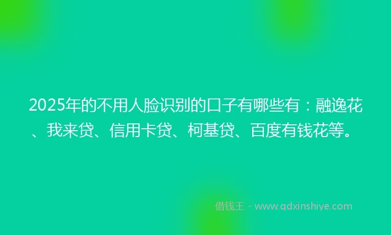 2025年的不用人脸识别的口子有哪些有：融逸花、我来贷、信用卡贷、柯基贷、百度有钱花等。
