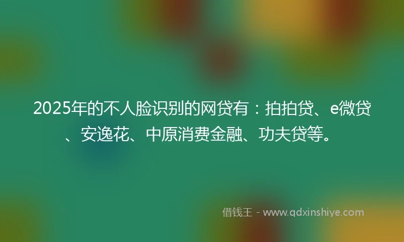 2025年的不人脸识别的网贷有：拍拍贷、e微贷、安逸花、中原消费金融、功夫贷等。