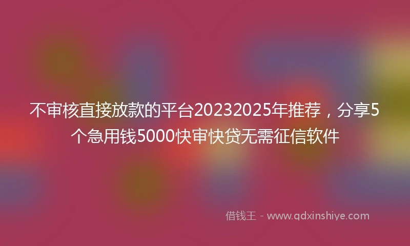 不审核直接放款的平台20232025年推荐，分享5个急用钱5000快审快贷无需征信软件