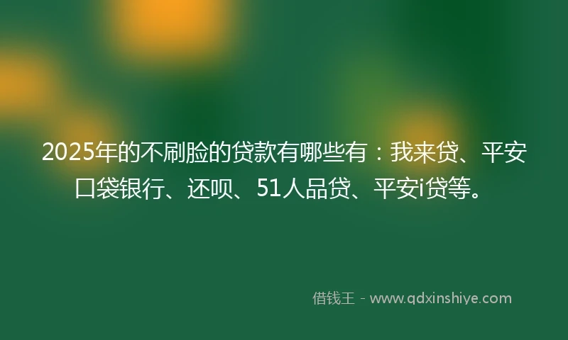 2025年的不刷脸的贷款有哪些有：我来贷、平安口袋银行、还呗、51人品贷、平安i贷等。