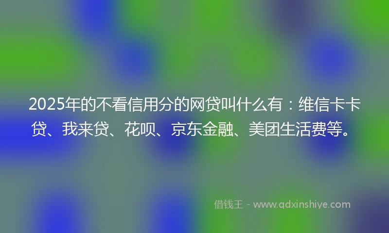 2025年的不看信用分的网贷叫什么有：维信卡卡贷、我来贷、花呗、京东金融、美团生活费等。