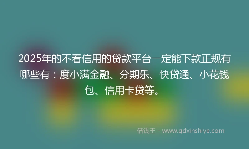 2025年的不看信用的贷款平台一定能下款正规有哪些有：度小满金融、分期乐、快贷通、小花钱包、信用卡贷等。