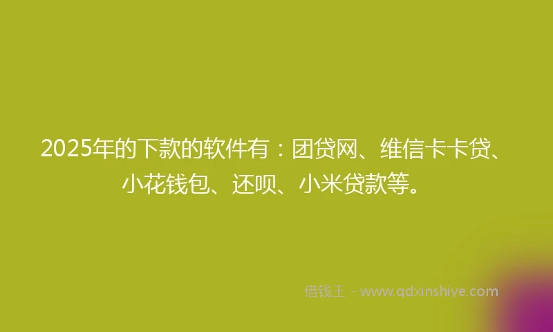 2025年的下款的软件有：团贷网、维信卡卡贷、小花钱包、还呗、小米贷款等。