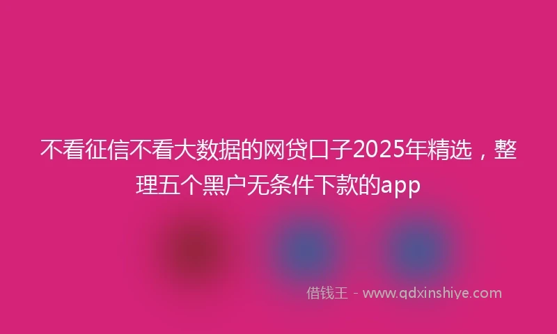 不看征信不看大数据的网贷口子2025年精选，整理五个黑户无条件下款的app