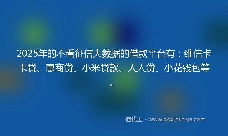 2025年的不看征信大数据的借款平台有:维信卡卡贷、惠商贷、小米贷款、人人贷、小花钱包等。