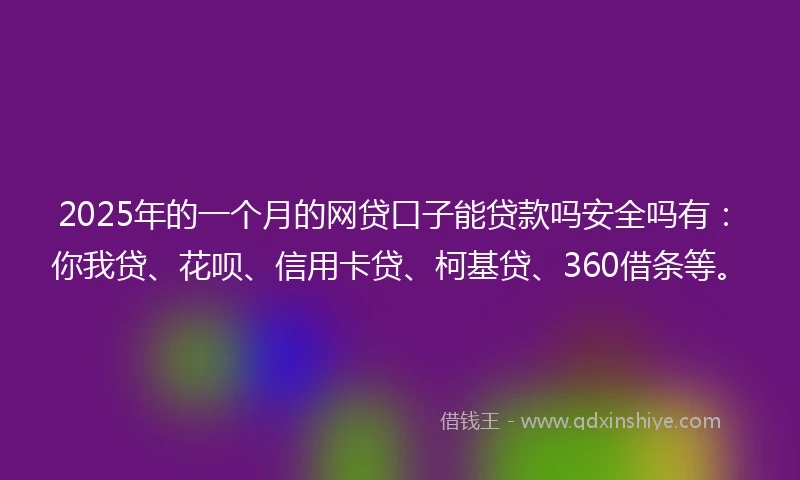 2025年的一个月的网贷口子能贷款吗安全吗有：你我贷、花呗、信用卡贷、柯基贷、360借条等。
