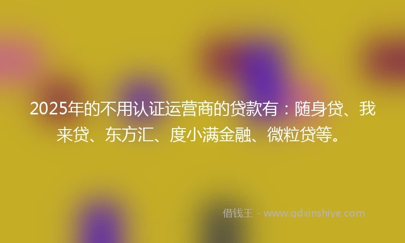 2025年的不用认证运营商的贷款有：随身贷、我来贷、东方汇、度小满金融、微粒贷等。