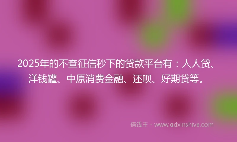 2025年的不查征信秒下的贷款平台有：人人贷、洋钱罐、中原消费金融、还呗、好期贷等。