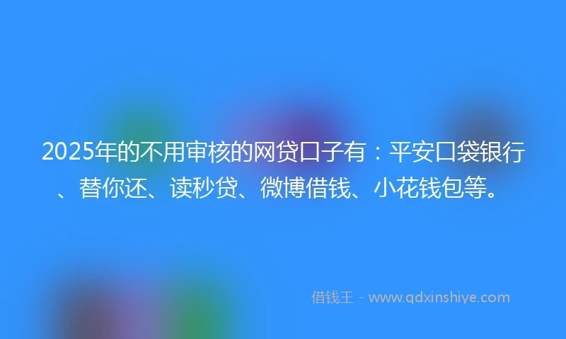 2025年的不用审核的网贷口子有：平安口袋银行、替你还、读秒贷、微博借钱、小花钱包等。