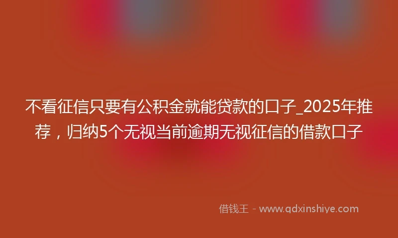 不看征信只要有公积金就能贷款的口子_2025年推荐，归纳5个无视当前逾期无视征信的借款口子