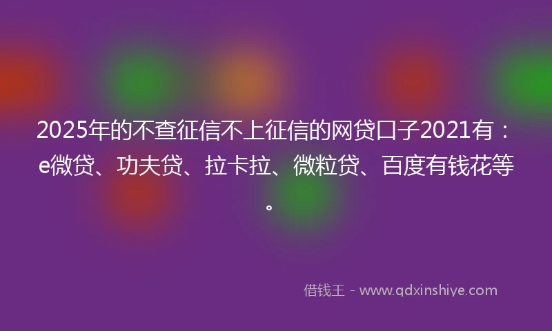 2025年的不查征信不上征信的网贷口子2021有：e微贷、功夫贷、拉卡拉、微粒贷、百度有钱花等。