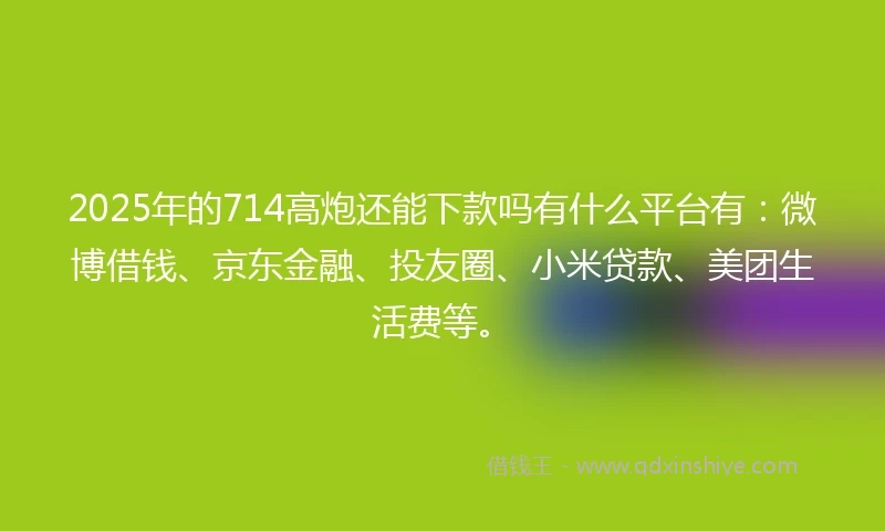 2025年的714高炮还能下款吗有什么平台有：微博借钱、京东金融、投友圈、小米贷款、美团生活费等。