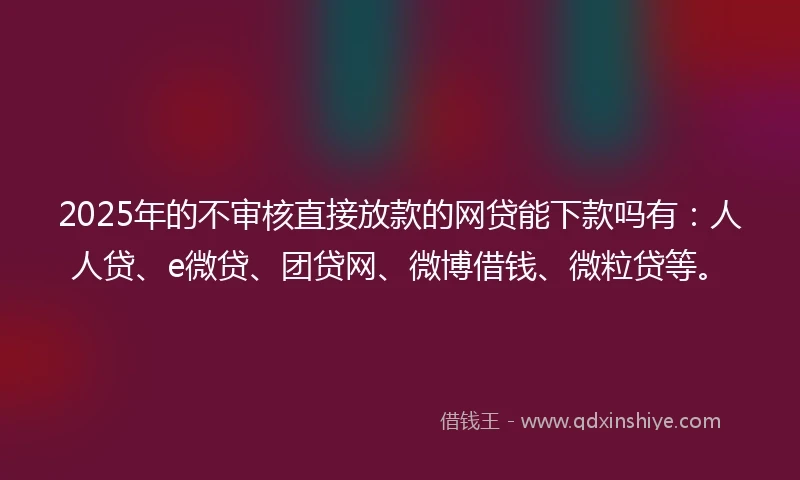 2025年的不审核直接放款的网贷能下款吗有：人人贷、e微贷、团贷网、微博借钱、微粒贷等。