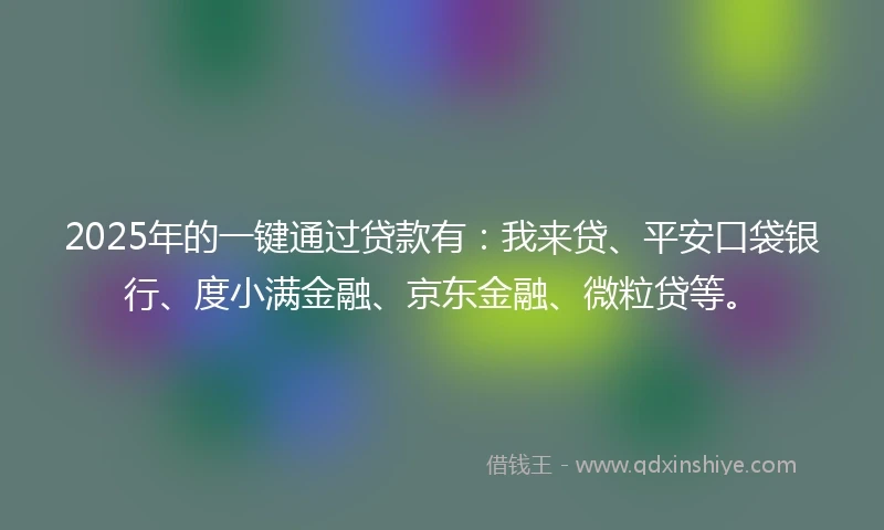 2025年的一键通过贷款有：我来贷、平安口袋银行、度小满金融、京东金融、微粒贷等。
