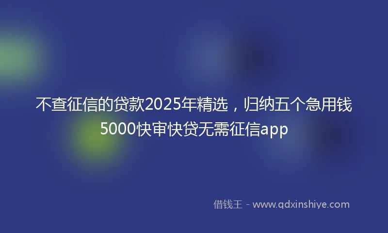 不查征信的贷款2025年精选，归纳五个急用钱5000快审快贷无需征信app