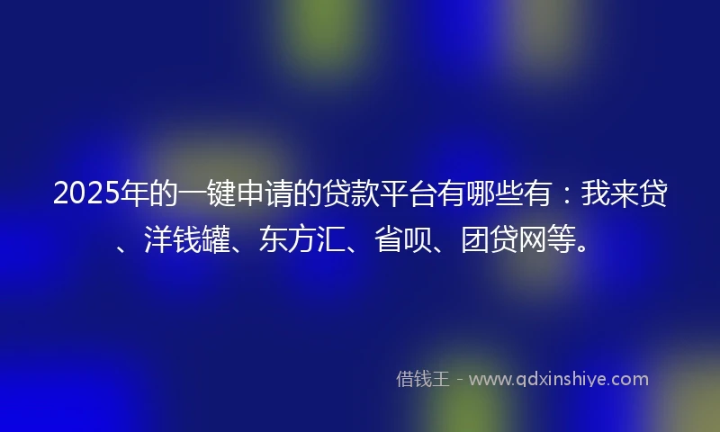 2025年的一键申请的贷款平台有哪些有：我来贷、洋钱罐、东方汇、省呗、团贷网等。