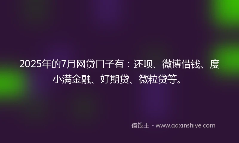 2025年的7月网贷口子有：还呗、微博借钱、度小满金融、好期贷、微粒贷等。
