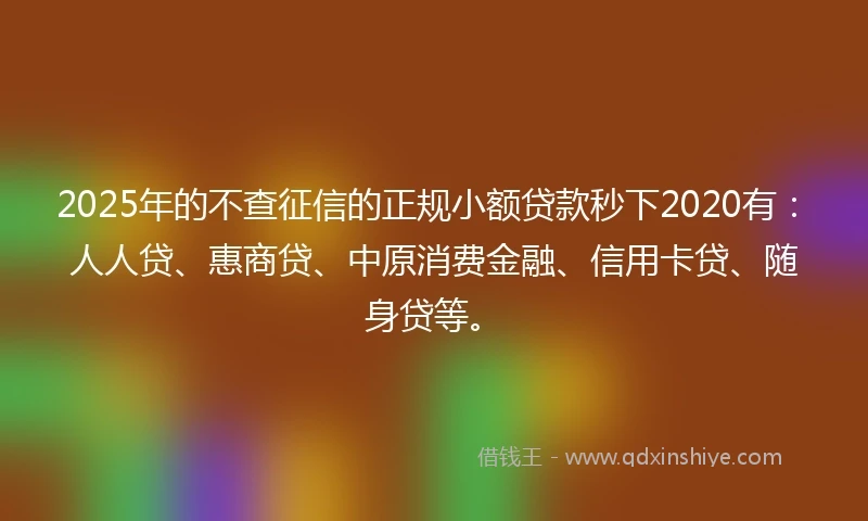2025年的不查征信的正规小额贷款秒下2020有：人人贷、惠商贷、中原消费金融、信用卡贷、随身贷等。