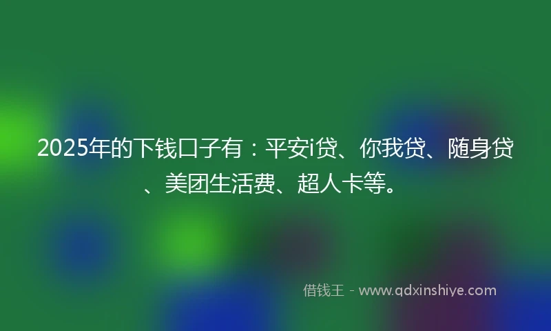 2025年的下钱口子有：平安i贷、你我贷、随身贷、美团生活费、超人卡等。