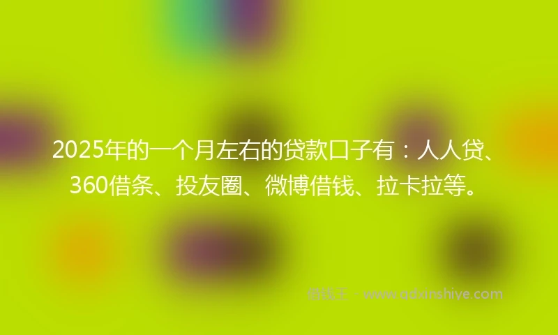 2025年的一个月左右的贷款口子有：人人贷、360借条、投友圈、微博借钱、拉卡拉等。
