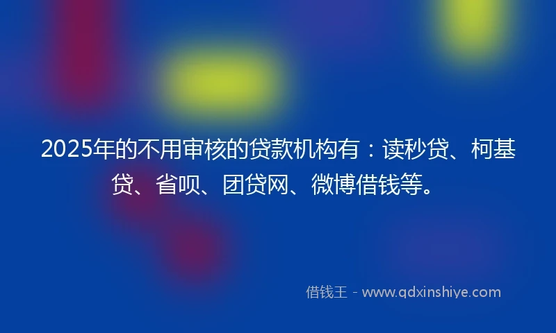 2025年的不用审核的贷款机构有：读秒贷、柯基贷、省呗、团贷网、微博借钱等。