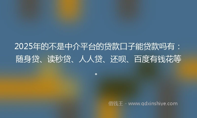 2025年的不是中介平台的贷款口子能贷款吗有：随身贷、读秒贷、人人贷、还呗、百度有钱花等。