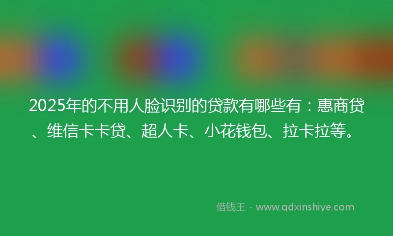 2025年的不用人脸识别的贷款有哪些有：惠商贷、维信卡卡贷、超人卡、小花钱包、拉卡拉等。