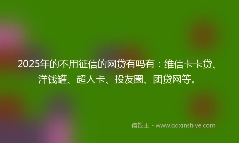 2025年的不用征信的网贷有吗有：维信卡卡贷、洋钱罐、超人卡、投友圈、团贷网等。