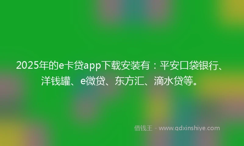 2025年的e卡贷app下载安装有：平安口袋银行、洋钱罐、e微贷、东方汇、滴水贷等。