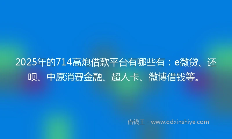 2025年的714高炮借款平台有哪些有：e微贷、还呗、中原消费金融、超人卡、微博借钱等。