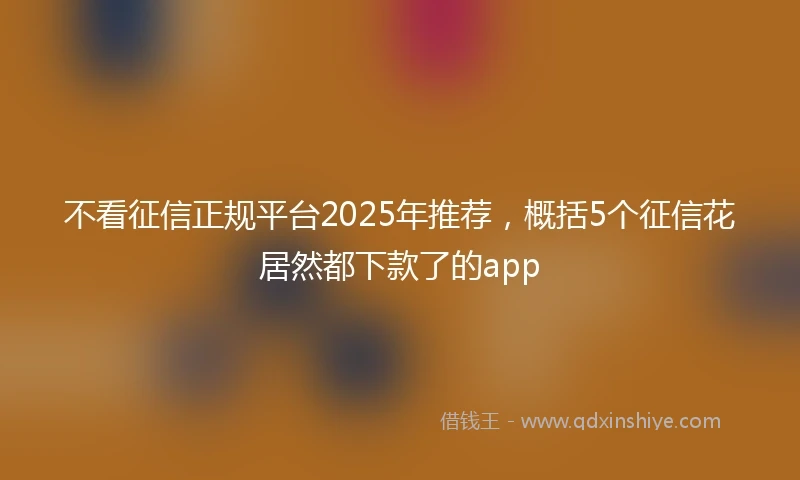 不看征信正规平台2025年推荐，概括5个征信花居然都下款了的app