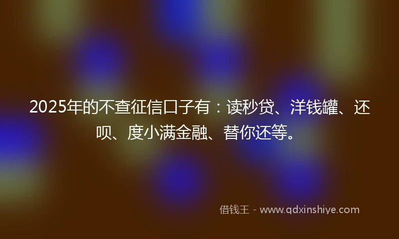 2025年的不查征信口子有：读秒贷、洋钱罐、还呗、度小满金融、替你还等。