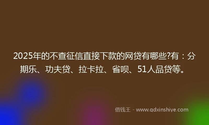 2025年的不查征信直接下款的网贷有哪些?有：分期乐、功夫贷、拉卡拉、省呗、51人品贷等。