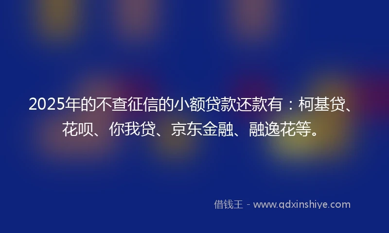 2025年的不查征信的小额贷款还款有：柯基贷、花呗、你我贷、京东金融、融逸花等。
