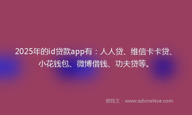 2025年的id贷款app有：人人贷、维信卡卡贷、小花钱包、微博借钱、功夫贷等。